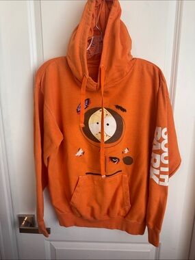 Orange Graphic Pullover Hoodie with South Park Sleeve Print